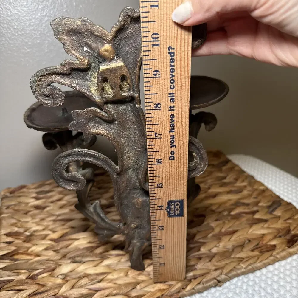 Vintage Cast Iron Double Candle Wall Sconce Acanthus Leaf Spanish Revival Decor